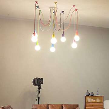 KJLARS Ceiling Spider Lamp Light Modern Chandelier Adjustable DIY Pendant Lighting Color Hanging for Children's Room Bedroom Dining Living Room Girls Boy's Room 8 Arms(Each with 59" Wire)