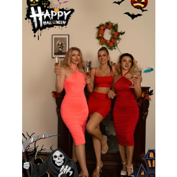 BEAGIMEG Neon Green 2-Piece Ruched Crop Top & Skirt Set