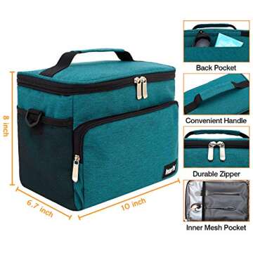 Venture Pal Insulated Lunch Bags for Women/Men - Large Resuable Leakproof Lunch Box with Removable Shoulder Strap,Durable Cooler Tote Bag for Work Picnic Beach-Green
