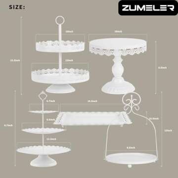 ZUMELER 5Pcs White Cake Stands Set Metal Cupcake Holder Cookies Dessert Display Plate Serving Tower ...