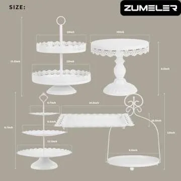 ZUMELER 5Pcs White Cake Stands Set Metal Cupcake Holder Cookies Dessert Display Plate Serving Tower ...