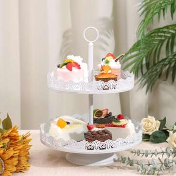 ZUMELER 5Pcs White Cake Stands Set Metal Cupcake Holder Cookies Dessert Display Plate Serving Tower Tray Platter with Handl for Baby Shower Wedding Birthday Party Celebration