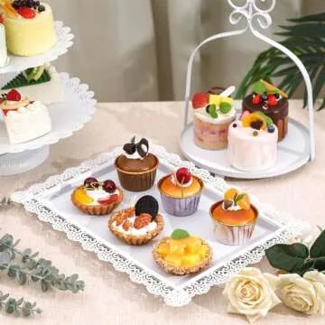 ZUMELER 5Pcs White Cake Stands Set Metal Cupcake Holder Cookies Dessert Display Plate Serving Tower Tray Platter with Handl for Baby Shower Wedding Birthday Party Celebration