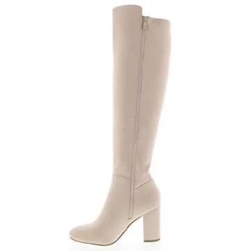 TruFox Womens Classy Fashion Knee High Block Heel Boots, Ivory, 8.5