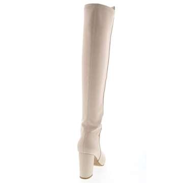 TruFox Womens Classy Fashion Knee High Block Heel Boots, Ivory, 8.5
