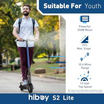 Hiboy S2 Lite Electric Scooter - 6.5" Solid Tires - Up to 10.6 Miles Long-Range & 13 MPH Portable Fo...
