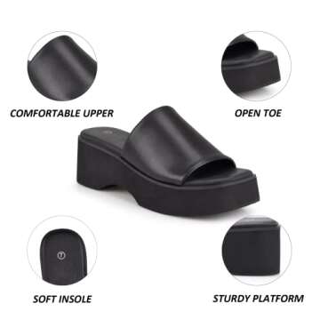 zero-sum Women's Platform Wedge Sandals Comfort Square Open Toe Mules Classic Backless Slip On Slippers Summer Casual Slides for Women Black Size 10
