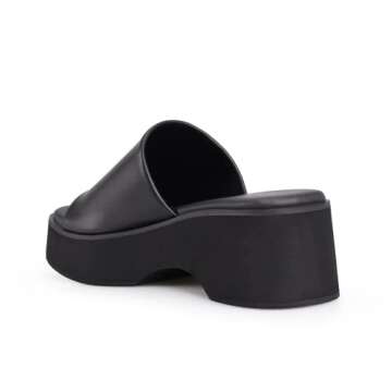 zero-sum Women's Platform Wedge Sandals Comfort Square Open Toe Mules Classic Backless Slip On Slippers Summer Casual Slides for Women Black Size 10