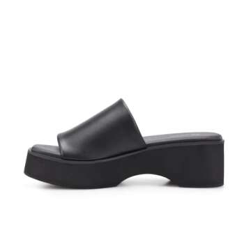 zero-sum Women's Platform Wedge Sandals Comfort Square Open Toe Mules Classic Backless Slip On Slippers Summer Casual Slides for Women Black Size 10