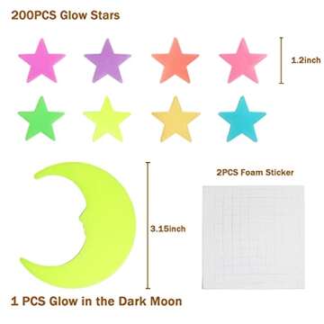 Glow in The Dark Stars Stickers for Ceiling, Adhesive 200pcs 3D Glowing Stars and Moon for Kids Bedr...