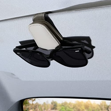 Airsanto Glasses Holders for Car, Magnetic Leather Car Eyeglasses Mount for Car Sun Visor, Ticket Ca...