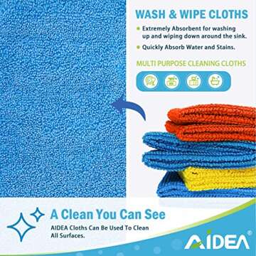AIDEA Microfiber Cleaning Cloths 100PK, All Purpose Cleaning Supplies, Absorbent Cleaning Rags, Lint Free Microfiber Towels, Wash Cloth for House, Kitchen, Car, Window, 12"×12"