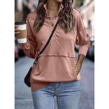 SHEWIN Womens Fall Fashion 2024 Casual Long Sleeve Solid Lightweight Oversized Sweatshirt Loose Butt...