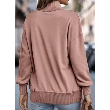 SHEWIN Womens Fall Fashion 2024 Casual Long Sleeve Solid Lightweight Oversized Sweatshirt Loose Button Fall Sweatshirts for Women,US 12-14(L),Pink