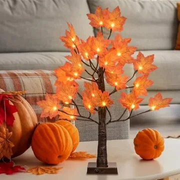 Lightshare 24IN Lighted Maple Tree for Fall Decorations, USB & Battery Operated with Timer Table Lig...