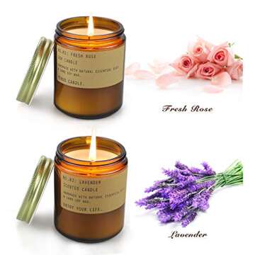 Candles for Home Scented, Long Lasting Jar Soy Candles, Aromatherapy Candles for Relaxation, Candles Gifts Set for Women, Lavender and Fresh Rose, 7.2oz x 2 Pack