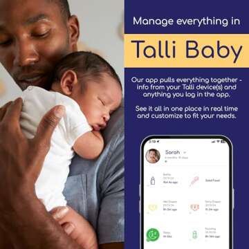 Talli Daily One-Touch Baby Tracker - Baby Monitor to Log Feedings, Diapers, Sleep & More - Electronic Journal Links to Mobile App for Real-Time Baby Monitoring & Tracking - Alexa Compatible