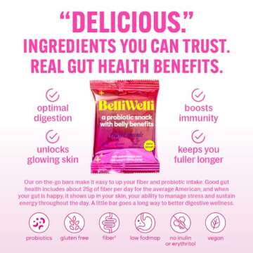 Belliwelli Soft Baked Probiotic Snack Bars | Gluten-Free, Dairy-Free, Vegan, Low-FODMAP | High-Fiber, Healthy & Tasty | Fudge Brownie (8 Pack)