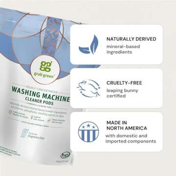 Grab Green Washing Machine Cleaner, 5 Count - Mineral Based, Fragrance-Free Odor Remover