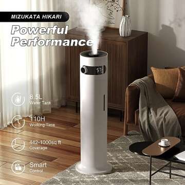 Ultrasonic Cool Mist Humidifier for Large Room Bedroom, MIZUKATA HIKARI Top Fill Humidifier(8.5L/2.25Gal) for Baby Adults, Smart & Remote Control, Quiet Humidifier for Yoga Home, Auto Shut Off