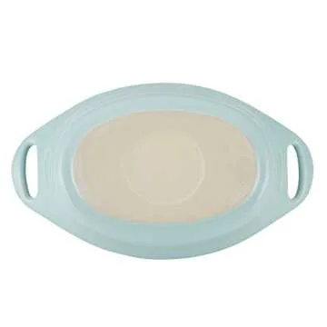 Rachael Ray Solid Glaze Ceramics Au Gratin Bakeware / Baker Set, Oval - 2 Piece, Light Blue