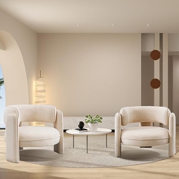 INZOY Mid Century Modern Velvet Fabric Accent Chair Set of 2, Sherpa Boucle Chair with Montage Desig...