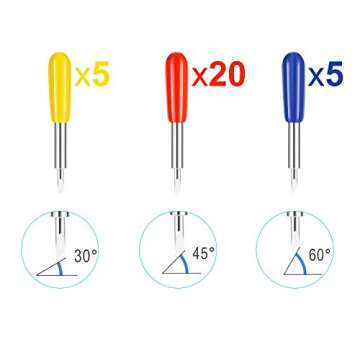 AJulyBee 30 PCS CRI Cut Blades for Explore Air 2, Premium Replacement Blade 30° 45° 60°Cricut Explore Air 2 Accessories