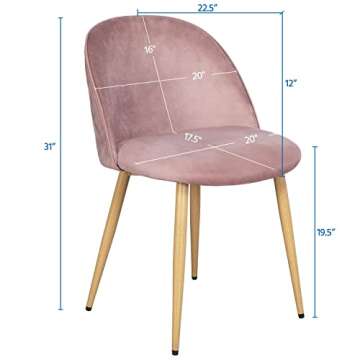 Yaheetech Velvet Dining Chairs Pink Dining Chairs Set of 2 Upholstered Side Chairs Kitchen Chairs with Soft Velvet Seat Backrest Metal Legs for Vanity/Makeup/Leisure