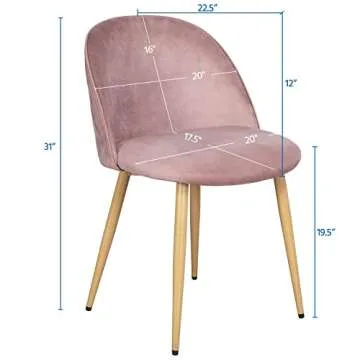 Yaheetech Velvet Dining Chairs Pink Dining Chairs Set of 2 Upholstered Side Chairs Kitchen Chairs with Soft Velvet Seat Backrest Metal Legs for Vanity/Makeup/Leisure