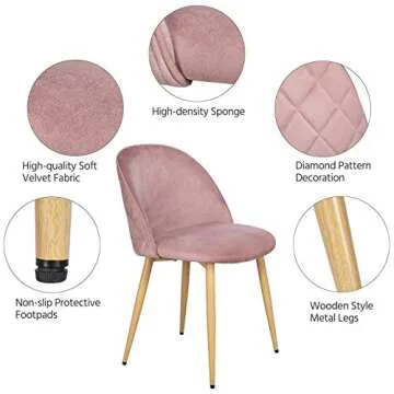 Yaheetech Velvet Dining Chairs Pink Dining Chairs Set of 2 Upholstered Side Chairs Kitchen Chairs with Soft Velvet Seat Backrest Metal Legs for Vanity/Makeup/Leisure