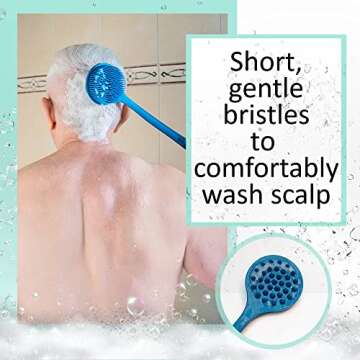 EOT Wellness Bendable Long Handled Silicone Back & Scalp Scrubber & Lotion Applicator for Back Bundle (Gray)