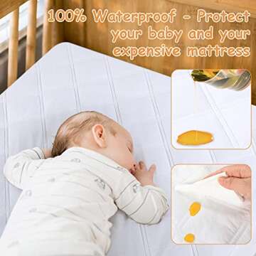 Yoofoss Waterproof Crib Mattress Protector, Quilted Crib Mattress Pad Cover Ultra Soft and Breathabl...