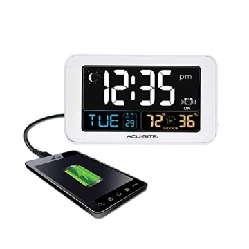 AcuRite Intelli-Time Digital Alarm Clock with USB Charger and Indoor Weather Features for Heavy Slee...