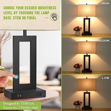 Modern Touch Dimmable Table Lamps with USB Ports Set