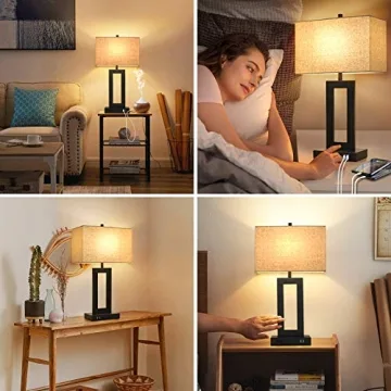 Modern Touch Dimmable Table Lamps with USB Ports Set