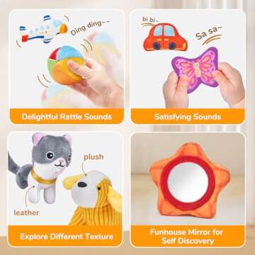 JoyCat Baby Toys 6-12 Months - Mystery Soft Box with 10 Sensory Objects, Rattle, Crinkle Paper, Mirror - What's Inside Box Infant Gifts, Busy Baby Toys 12-18 Months, Toddler 1-2