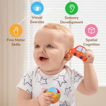 JoyCat Baby Toys 6-12 Months - Mystery Soft Box with 10 Sensory Objects, Rattle, Crinkle Paper, Mirror - What's Inside Box Infant Gifts, Busy Baby Toys 12-18 Months, Toddler 1-2