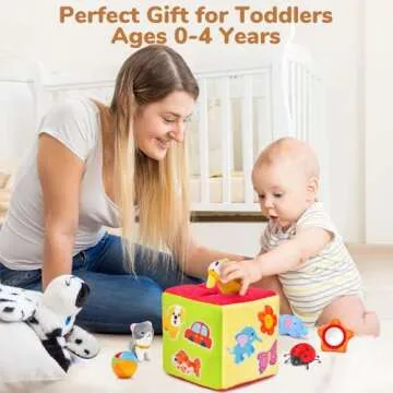 JoyCat Baby Toys 6-12 Months - Mystery Soft Box with 10 Sensory Objects, Rattle, Crinkle Paper, Mirror - What's Inside Box Infant Gifts, Busy Baby Toys 12-18 Months, Toddler 1-2