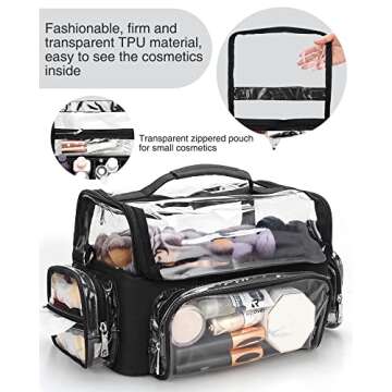 Makeup Brush Case, Extra Large Makeup Brush Bag XL Professional Makeup Artist Must Haves Travel Case with Stand Up Brush Slots Cosmetic Organizer Bag, Full Open Easy to Access, with Adjustable Strap