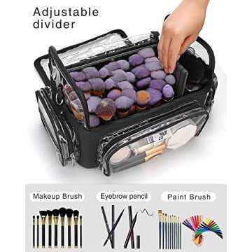 Makeup Brush Case, Extra Large Makeup Brush Bag XL Professional Makeup Artist Must Haves Travel Case with Stand Up Brush Slots Cosmetic Organizer Bag, Full Open Easy to Access, with Adjustable Strap