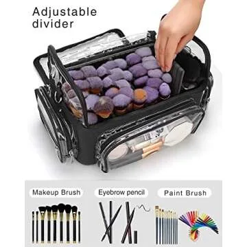 Makeup Brush Case, Extra Large Makeup Brush Bag XL Professional Makeup Artist Must Haves Travel Case with Stand Up Brush Slots Cosmetic Organizer Bag, Full Open Easy to Access, with Adjustable Strap