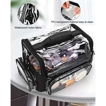 Makeup Brush Case, Extra Large Makeup Brush Bag XL Professional Makeup Artist Must Haves Travel Case with Stand Up Brush Slots Cosmetic Organizer Bag, Full Open Easy to Access, with Adjustable Strap