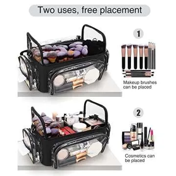 Makeup Brush Case, Extra Large Makeup Brush Bag XL Professional Makeup Artist Must Haves Travel Case with Stand Up Brush Slots Cosmetic Organizer Bag, Full Open Easy to Access, with Adjustable Strap