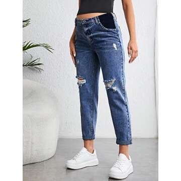 Stylish Maternity High Waist Ripped Jeans for Moms