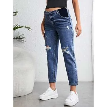 Stylish Maternity High Waist Ripped Jeans for Moms
