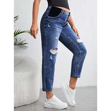 Stylish Maternity High Waist Ripped Jeans for Moms