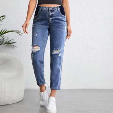 Stylish Maternity High Waist Ripped Jeans for Moms