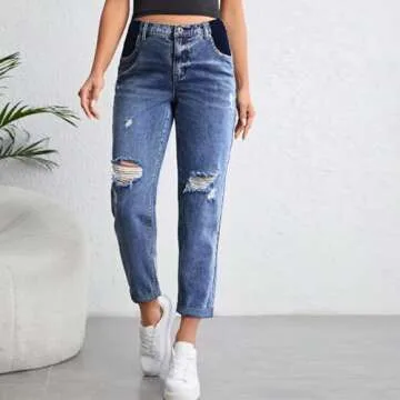 Stylish Maternity High Waist Ripped Jeans for Moms