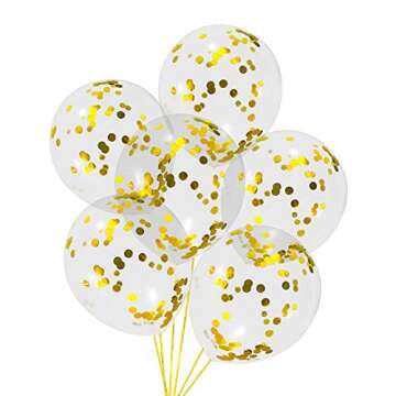 Gold Confetti Balloons 12 Inches(20-Pack), Clear Balloons with Metallic Confetti Pre-filled, Birthda...