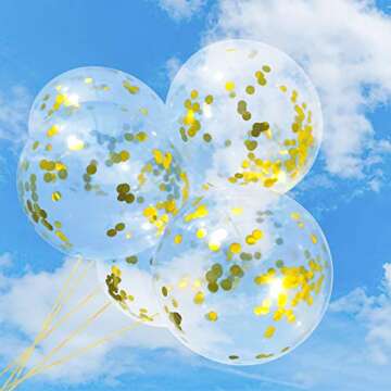 Gold Confetti Balloons 12 Inches(20-Pack), Clear Balloons with Metallic Confetti Pre-filled, Birthday Balloon, Party Supplies & Decoration for Baby Shower, Wedding, Graduation